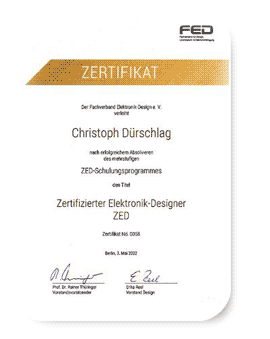 Zertifikat Elektronik Designer ZED Level 4