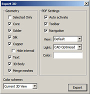 Optionen Menue 3D PDF Ausgabe