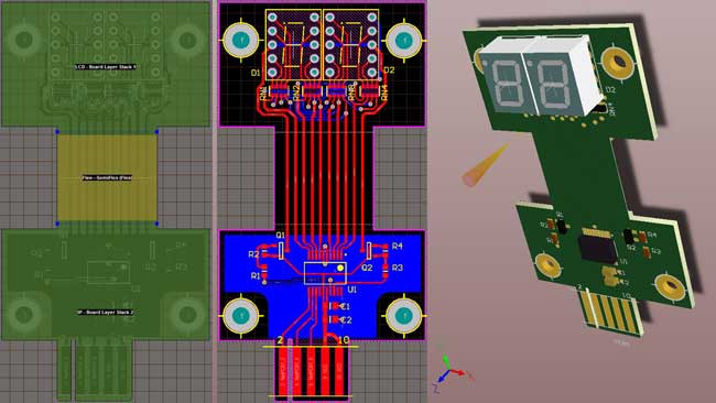 Altium Designer, Bildschirmcopy der drei Darstellungen des PCB.jpg