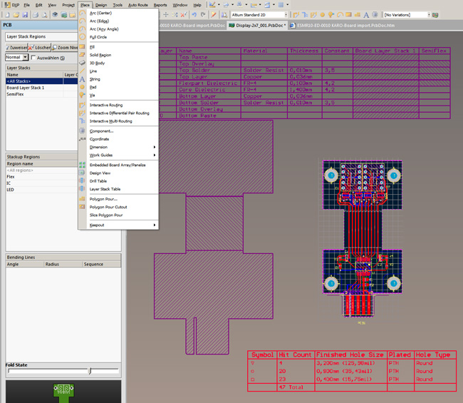 Altium Designer Bildschirmcopy des Menues Place Layer Stack Dokumenttaion