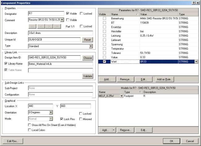 Altium Menue Components Properties