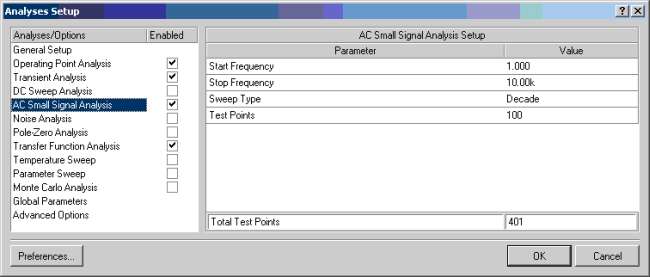 Altium Menue Transient AC-Analyses Setup