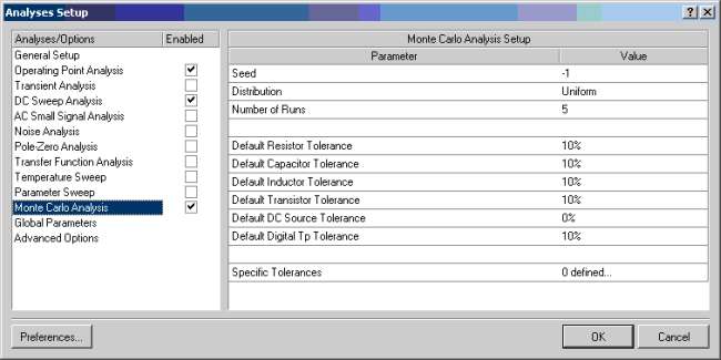 Altium Menue Transient Monte Carlo Analyses Setup