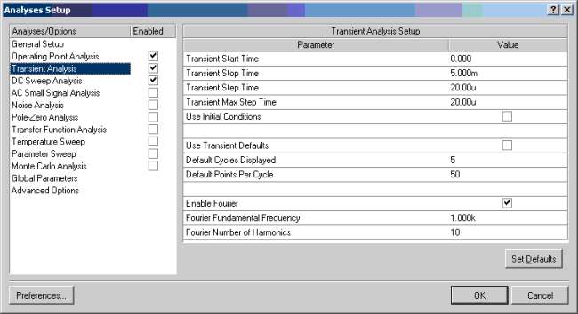 Altium Menue Transient Analyses Setup