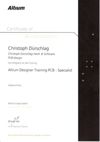 Das PCB Altium Specialist Zertifikat