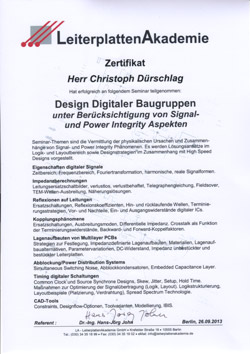Kopie Zertifikat Leiterplattenakademie Design Digitaler Baugruppen