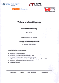 Kopie Zertifikat Energie Harvesting Seminar